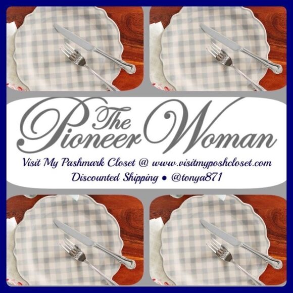 🦋 New Pioneer Woman Gray Gingham Dinner Plates, Set of 4 - Picture 3 of 6